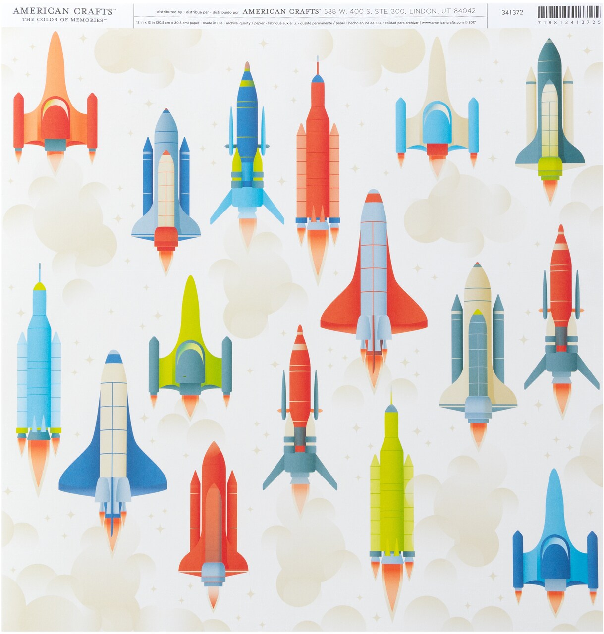 American Crafts Everyday Single-Sided Cardstock 12"X12"-Rockets